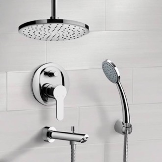 Tub and Shower Faucet Tub and Shower Faucet Set with Handheld and Ceiling Rain Shower Head Remer TSH36